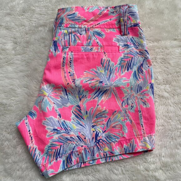 Lilly Pulitzer #19280 Women's Pink Blue Palm Trees Print Callahan Shorts Size 2 - Picture 2 of 11